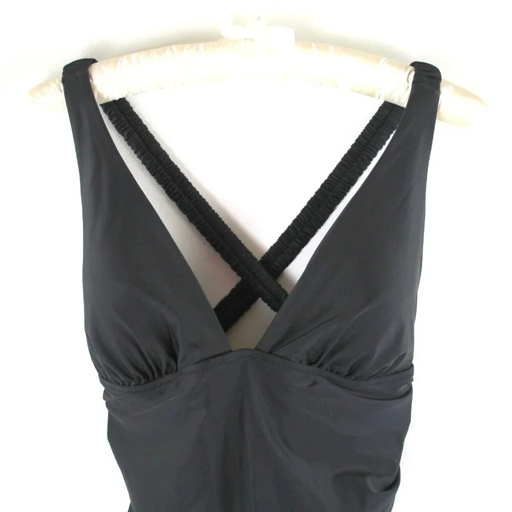 J. Crew Scrunchie Strap Plunge Black One Piece Swimsuit 12 NWOT
